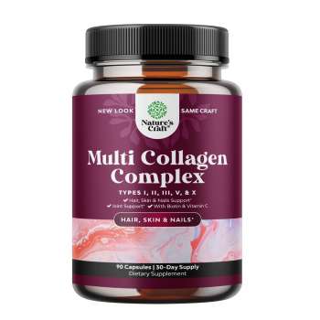 Natures Craft Multi Collagen, Type 1 2 3 5 & 10. Multi Collagen Capsules with Hair Skin and Nails Vitamins - Hydrolyzed Collagen Supplements for Women and Men, Supplements for Women and Men,