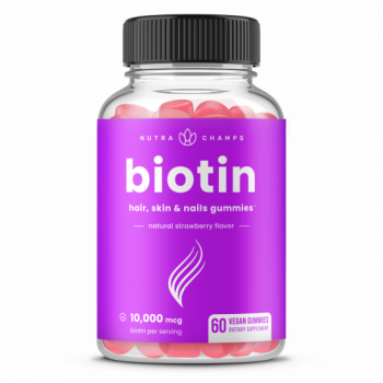 NutraChamps Biotin 10,000 mcg for Hair Growth, Skin Glow & Strong Nails, 60 Gummies | USA Made