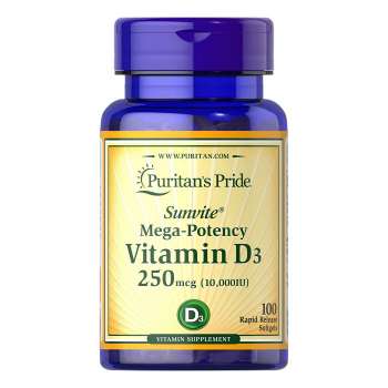 Puritan's Pride Vitamin D3 10,000 IU, 2500mcg, 100 Softgel, USA
