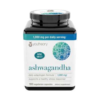 Youtheory Ashwagandha 1000 mg with KSM-66, 180 Vegetarian Capsules | USA