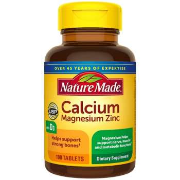 Nature Made Calcium, Magnesium Oxide, Zinc with Vitamin D3, For Bone & Joint Health, Anti-Stress Support, Immunity Support, 100 Tablets, USA