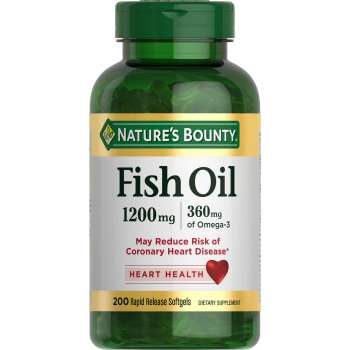 Nature's Bounty Fish Oil, Supports Heart Health, 1200 Mg, 360 Mg Omega-3, Rapid Release Softgels, 200 Count, USA