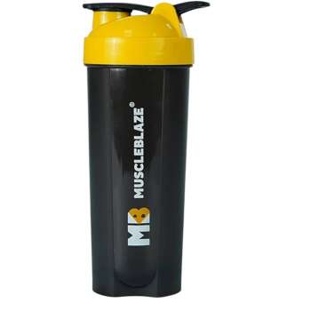 MuscleBlaze Shaker (Yellow and Black, 500ml) | Leakproof, BPA-Free Shipper Bottle | Ideal for Whey Protein, Preworkout & BCAA Shakes, India