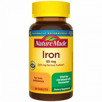 Nature Made Iron 65 mg (325 mg Ferrous Sulfate) Tablets, Dietary Supplement for Red Blood Cell Support, 180 Tablets, USA