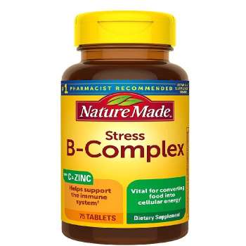 Nature Made Stress B-Complex with Vitamin C and Zinc, Immune support, Support Nervous System Function, 75 Tablets, USA