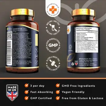 Nutravita 2100mg Organic Turmeric with Ashwagandha KSM-66® Full Spectrum Extract Ginger & Black Pepper 180 Capsules 154g