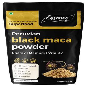 Essence Nutrition Original Black Maca Root Powder (150gm) - Pure & Effective Maca for Workout, Stamina & Strength | Imported from Peru - Use as a Maca Coffee For Men, India