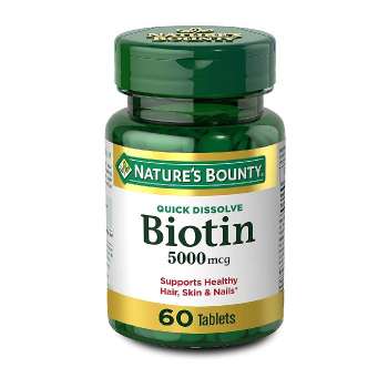 Nature's Bounty Biotin by Vitamin Supplement, Supports Metabolism for Cellular Energy and Healthy Hair, Skin, and Nails, 5000 mcg, 60 Quick Dissolve Tablets, USA