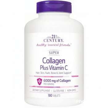 21st Century Super Collagen Plus Vitamin C 6000mg, 180 Tablets | USA