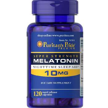 Puritans Pride Super Strength Rapid Release Melatonin 10mg ( nighttime sleep aid, fall asleep quickly and stay asleep longer, treat stomach ulcers and heartburn ) 120 Capsules - USA