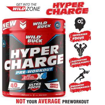 WILD BUCK Nutrition Hyper Charge Pre-Workout X4, Green Apple-100gm