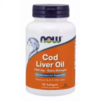 Now Cod Liver Oil 1000 Mg, supports Cardiovascular health, may help to Curb Joint pain & Stiffness, may help to fight disease & Inflammation, Excellent source of Vitamins A & D, 90 Softgels,