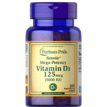 Puritan's Pride Vitamin D3 125 mcg (5000 IU) 200 Softgels