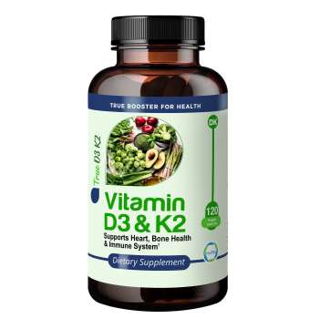 TrueMed Vitamin D3 K2 5000 IU 125 Mcg Vitamin D, MK7 Vitamin K2 Supplements for Bone Heart Health 120 Veggie Capsules