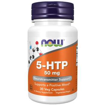NOW Foods 5-HTP 50 mg, 30 Veg Capsules | USA