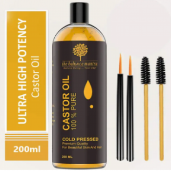 The Balance Mantra Cold Pressed Castor Oil With 4 Eyelash Eyebrow Brushes For Skin, Hair, Nails, Eyebrow/Lash Growth (200ML), India