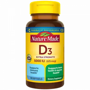 Nature Made Vitamin D3 Extra Strength 5000 IU (125 mcg), 90 Softgels | USA