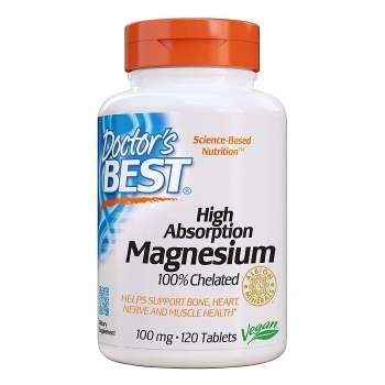 Doctor's Best High Absorption Magnesium, 100% Chelated, TRACCS, Not Buffered, Support Bone, Heart, Relax Nerves and Tension and Muscle Health, 100 mg, 120 Tablets, USA