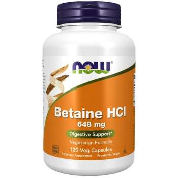 NOW Foods Betaine HCl 648 mg, 120 Veg Capsules | USA