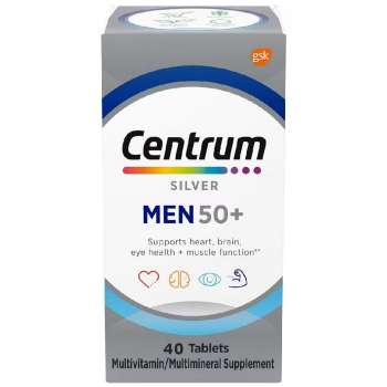 Centrum Silver Men 50+ Multivitamin (Improve Heart, Eye, Brain health & Muscle function) 40 Tablets - USA