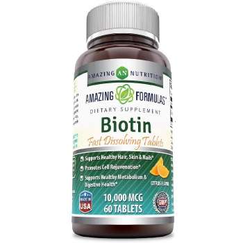 Amazing Formulas Biotin Fast Dissolving 10000 Mcg Tablets, Citrus Flavor -Supports Healthy Hair, Skin & Nails -Promotes Cell Rejuvenation -Supports Healthy Metabolism, 60 Tablets, USA