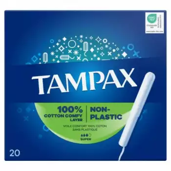 Tampax Non-Plastic 100% Cotton Comfy Layer Super Tampons | 20pcs