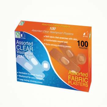 A+E Assorted Clear Wash proof Plasters And Fabric Plasters | 100pcs