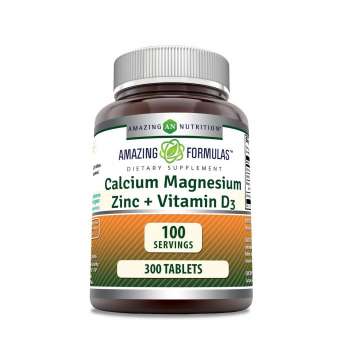 Amazing Formulas Calcium Magnesium, Zinc + D3 (Calcium 1000mg - Magnesium 400mg - Zinc 25mg Plus Vitamin D3 600 IU), Promoting Bone, Muscle, Teeth and Nerve Health, 300 Tablets, USA