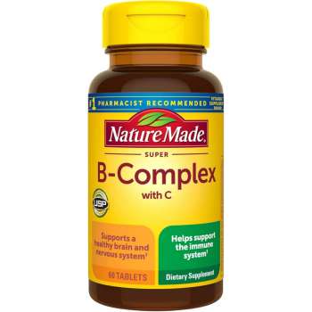 Nature Made Super B-Complex with Vitamin C, Immune support, Energy supplement, 60 Tablets, USA