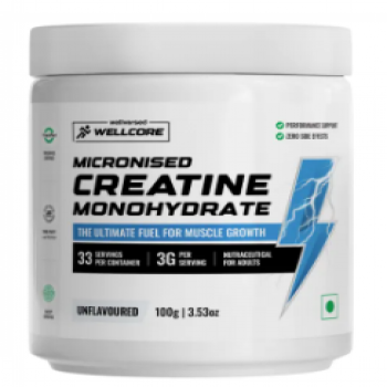 Wellcore Pure Micronised Creatine Monohydrate Powder, Rapid Absorption | Enhanced Muscle Strength & Power (Unflavoured, 100g), India