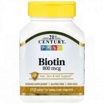 21st Century Biotin 800 mcg, Essential Nutrient, Promotes Healthy Hair, Skin & Nails, 110 Counts, USA