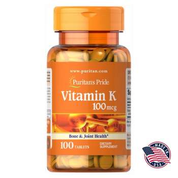 Puritan's Pride Vitamin K 100 mcg, Heart Health, Joint Health & Support Bone Strength, 100 Tablets, USA