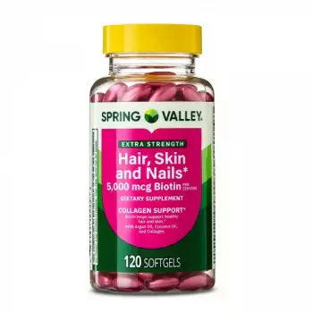Spring Valley Extra Strength Hair Skin & Nails Collagen Support Softgels | 5000 mcg Biotin | 120 Count