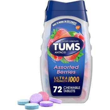 TUMS Antacid Ultra Strength 1000 Assorted Berries for Heartburn Relief, 72 Chewable Tablets