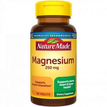 Nature Made Magnesium 250 mg, Magnesium Supplement for Muscle, Heart, Bone and Nerve Health Support, 100 Tablets, USA