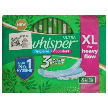 Whisper Ultra Clean Sanitary Pads XL Wings 15's Pack
