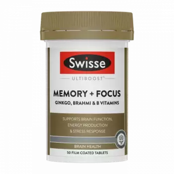 Swisse Ultiboost Memory + Focus Ginkgo, Brahmi & B Vitamins 50 Tablets