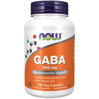 NOW Foods Gaba 500mg with vitamin B6, 100 Veg Capsules, USA