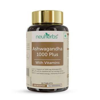 Neuherbs Ashwagandha 1000 Plus [Manage Anxiety & Stress Relief] Enhanced Absorption & Antioxidants Rich with vitamin E & B-complex for General wellness & Improve Vigour - 60 Tablets, India