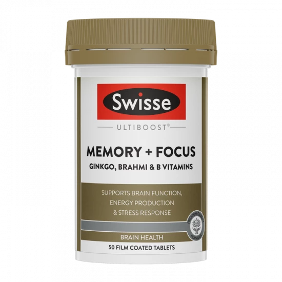 Swisse Ultiboost Memory + Focus Ginkgo, Brahmi & B Vitamins 50 Tablets