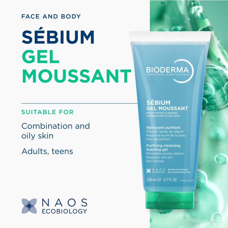 Bioderma Sebium Gel Moussant | Purifying Cleansing Foaming Gel | 200ml Pump - Buy Online in Bangladesh | ePharma