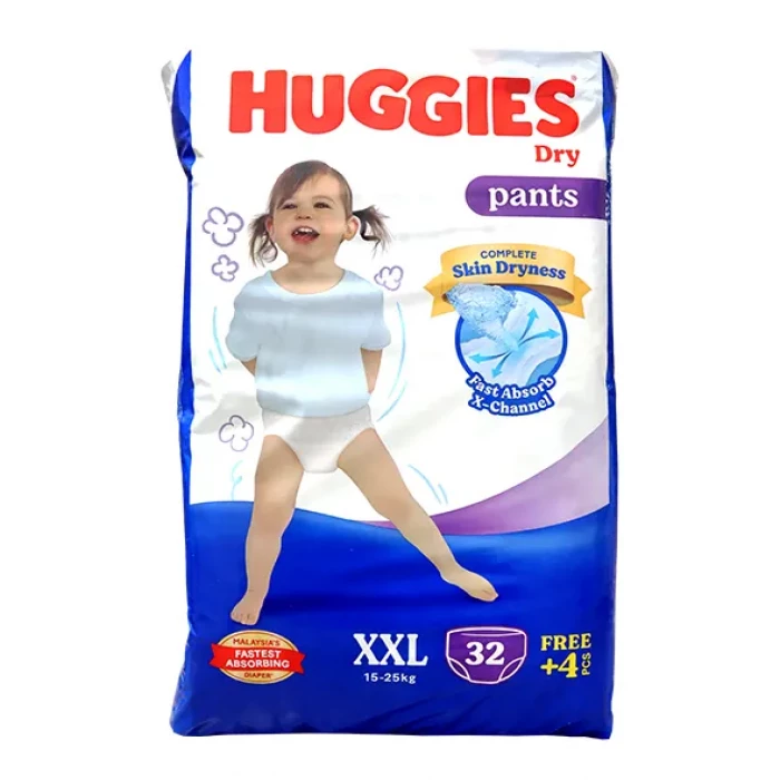 Huggies Dry Pants Baby Diaper, Size XXL, 15-25kg, 32pcs+4 Free Diaper