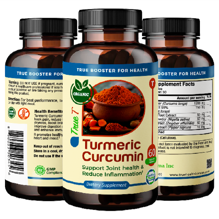Turmeric Curcumin, Relieve Joint & Back Pain, Reduce Inflammation and Skin Dryness, Boost Brain function & Memory, 60 Capsules, Made in USA